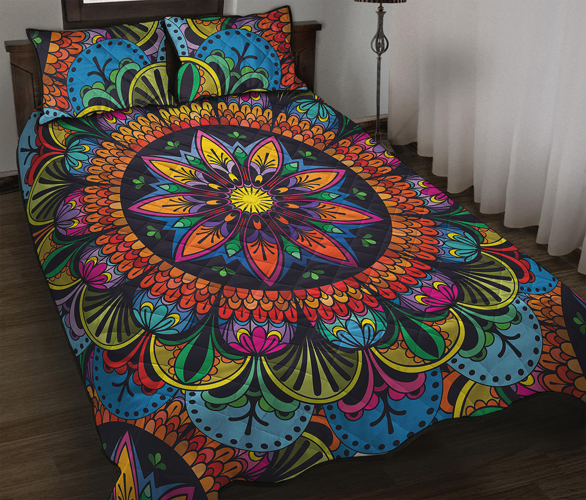Colorful Mandala Print Quilt Bed Set