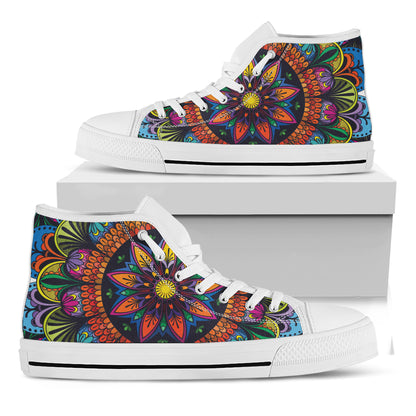 Colorful Mandala Print White High Top Shoes
