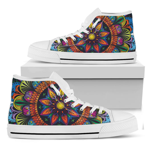 Colorful Mandala Print White High Top Shoes