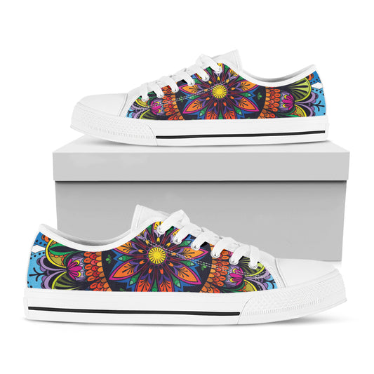 Colorful Mandala Print White Low Top Shoes