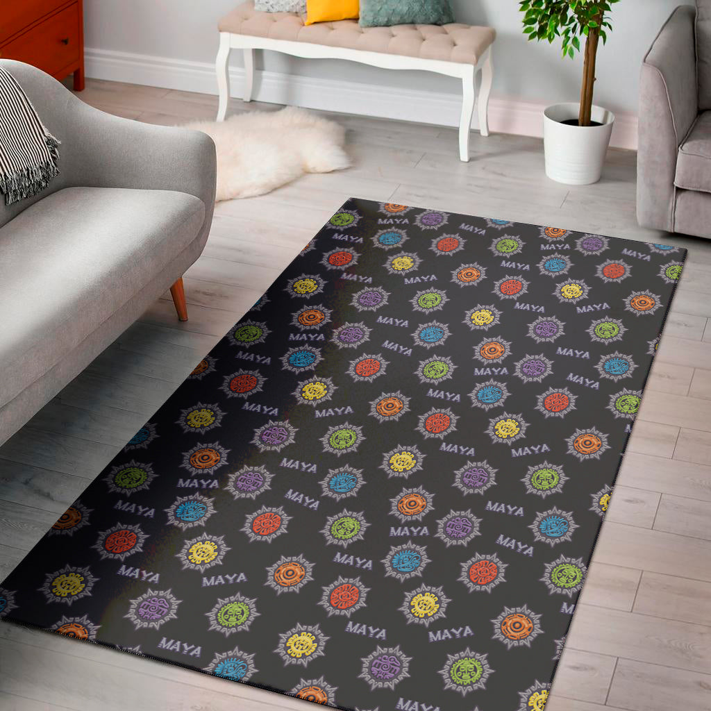 Colorful Maya Pattern Print Area Rug