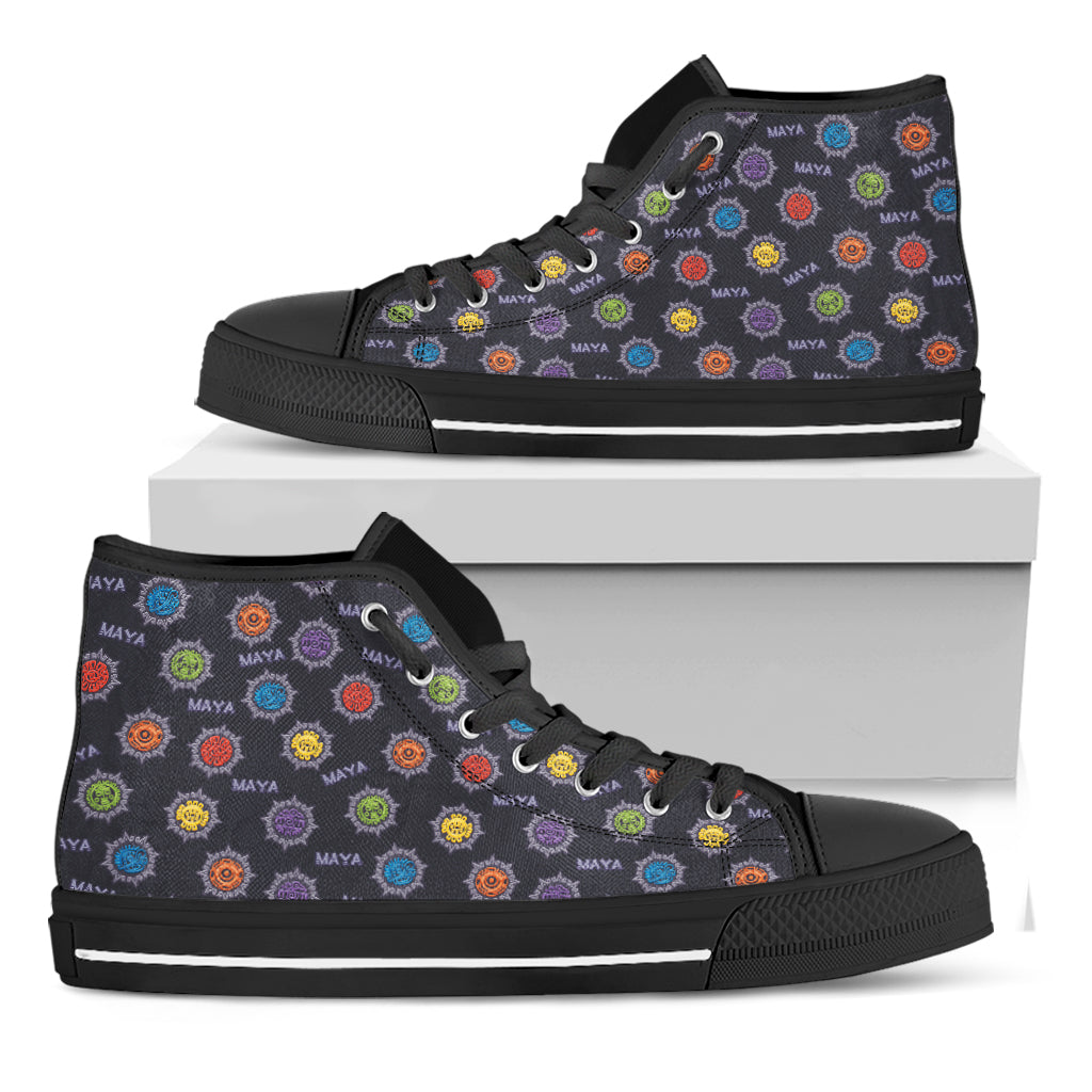 Colorful Maya Pattern Print Black High Top Shoes
