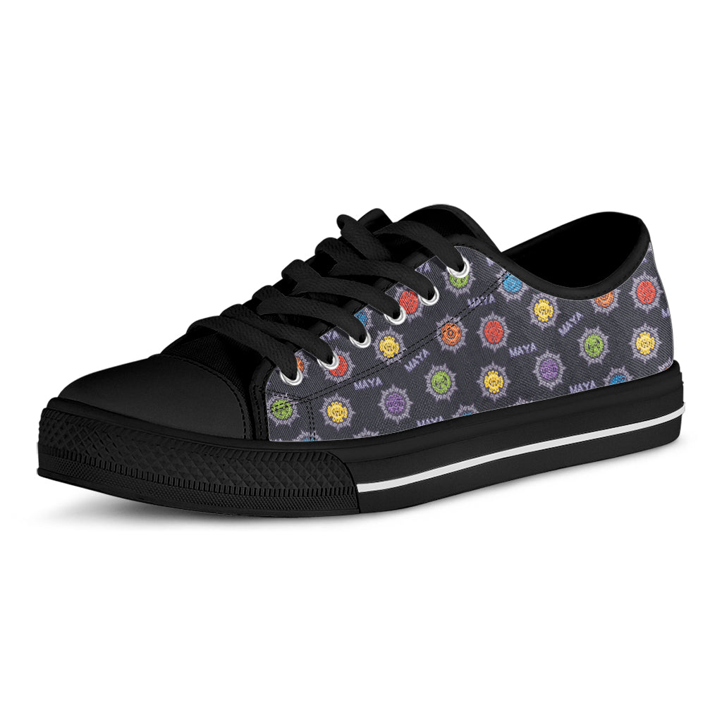 Colorful Maya Pattern Print Black Low Top Shoes