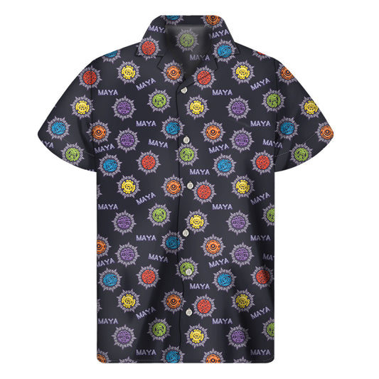 Colorful Maya Pattern Print Men's Short Sleeve Shirt