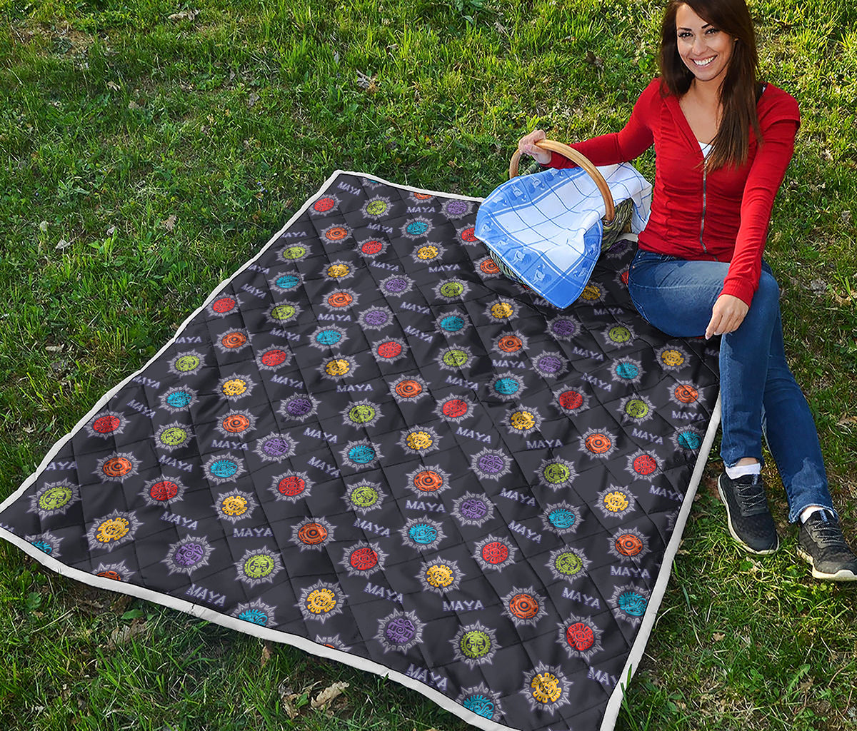 Colorful Maya Pattern Print Quilt