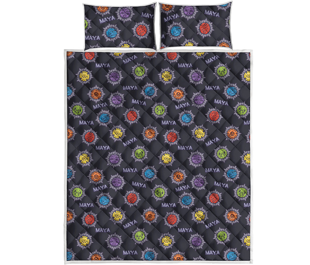 Colorful Maya Pattern Print Quilt Bed Set