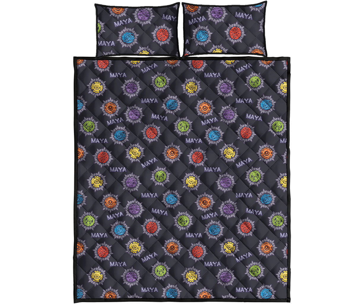 Colorful Maya Pattern Print Quilt Bed Set