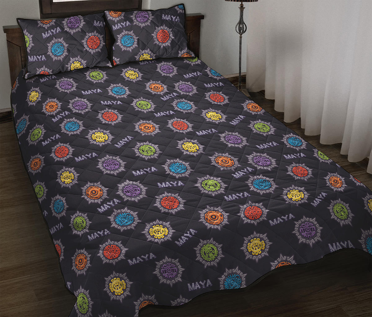 Colorful Maya Pattern Print Quilt Bed Set