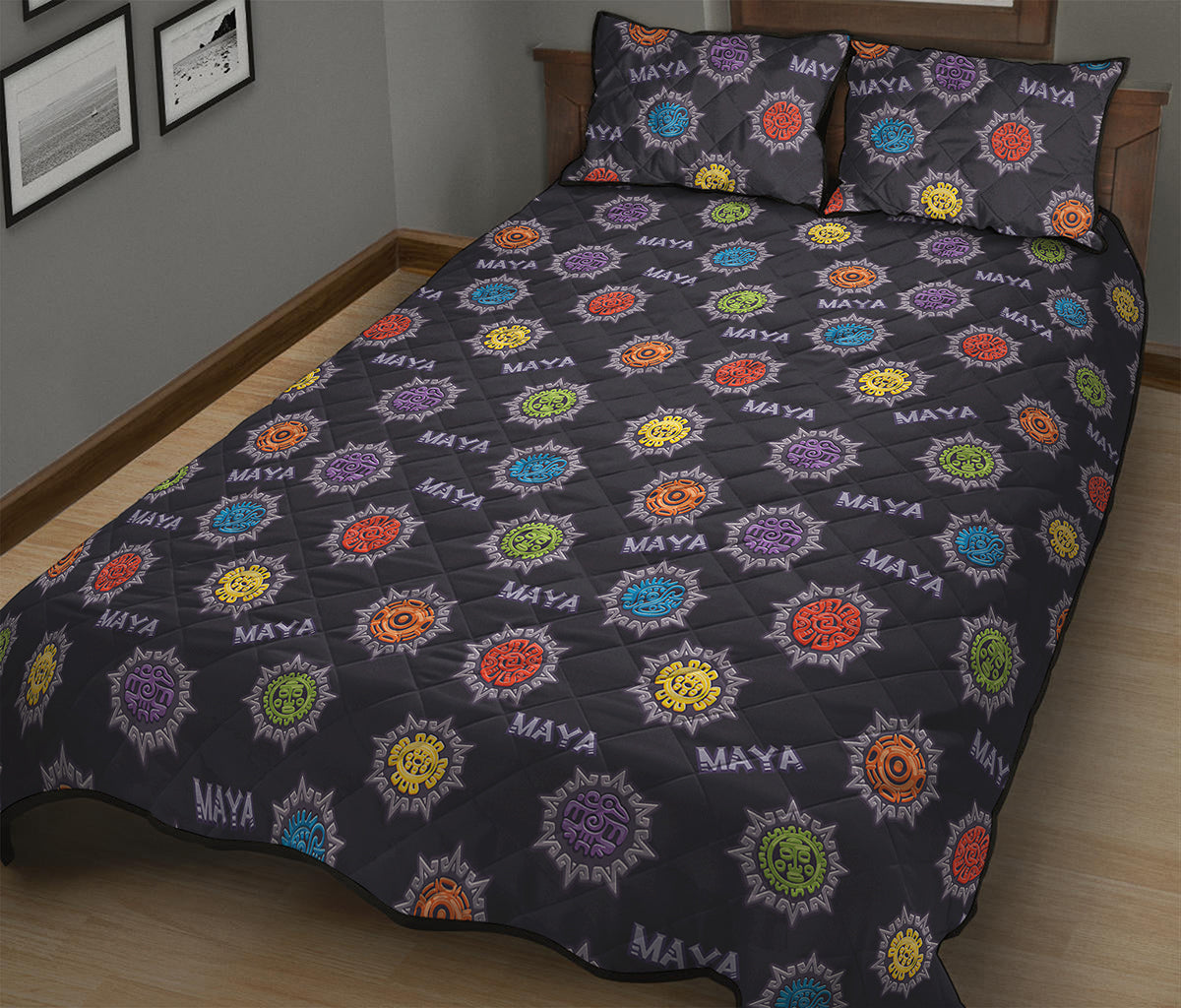 Colorful Maya Pattern Print Quilt Bed Set