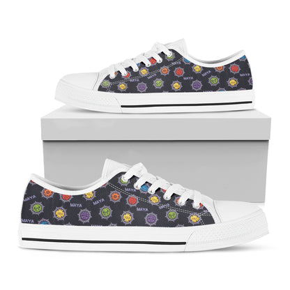 Colorful Maya Pattern Print White Low Top Shoes