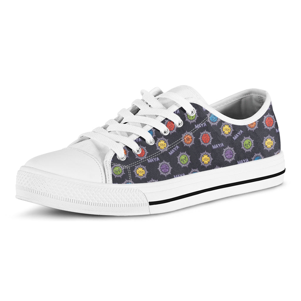 Colorful Maya Pattern Print White Low Top Shoes