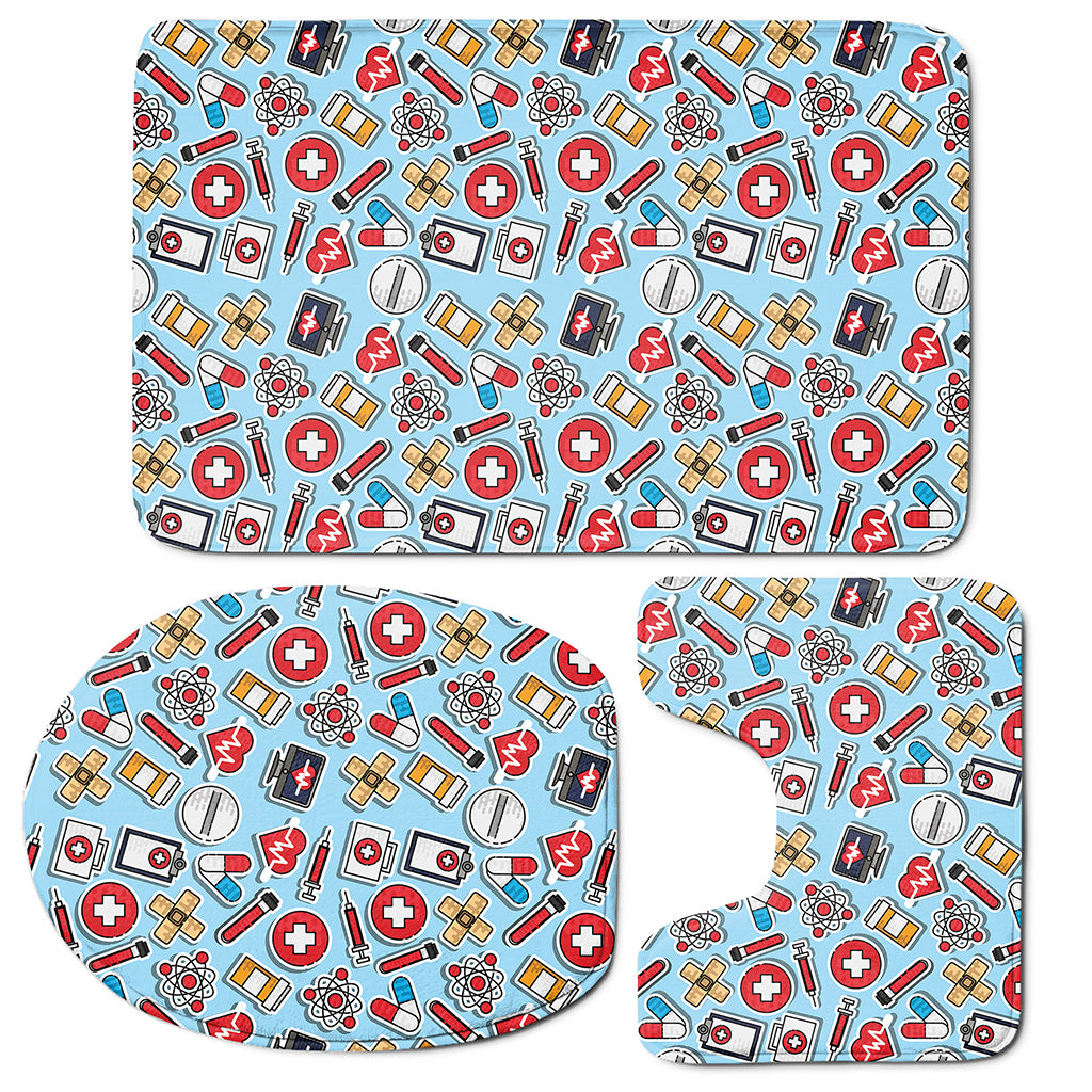 Colorful Medical Pattern Print 3 Piece Bath Mat Set
