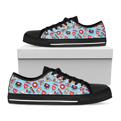 Colorful Medical Pattern Print Black Low Top Shoes