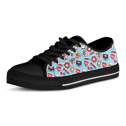 Colorful Medical Pattern Print Black Low Top Shoes