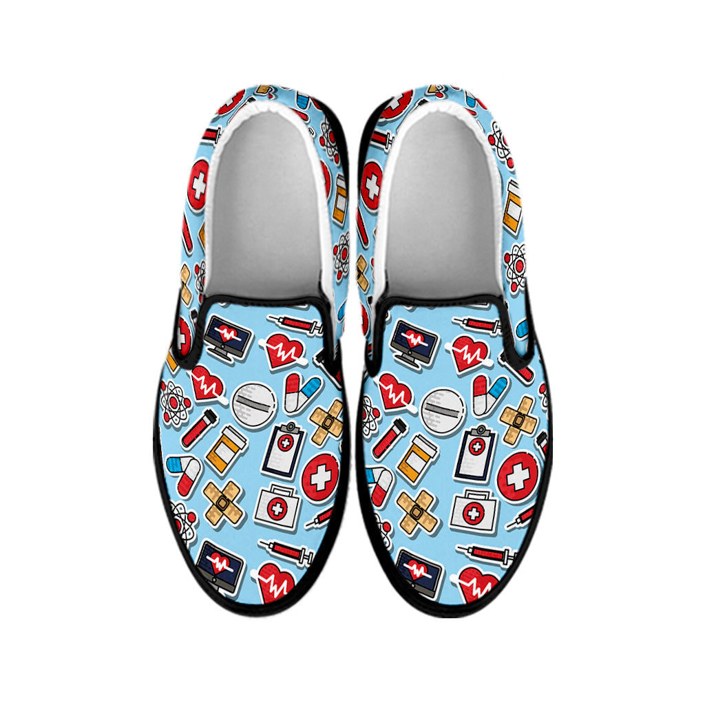 Colorful Medical Pattern Print Black Slip On Shoes