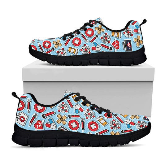 Colorful Medical Pattern Print Black Sneakers