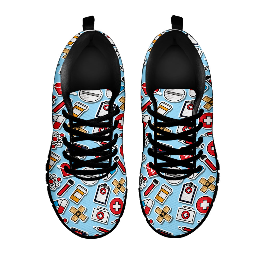 Colorful Medical Pattern Print Black Sneakers