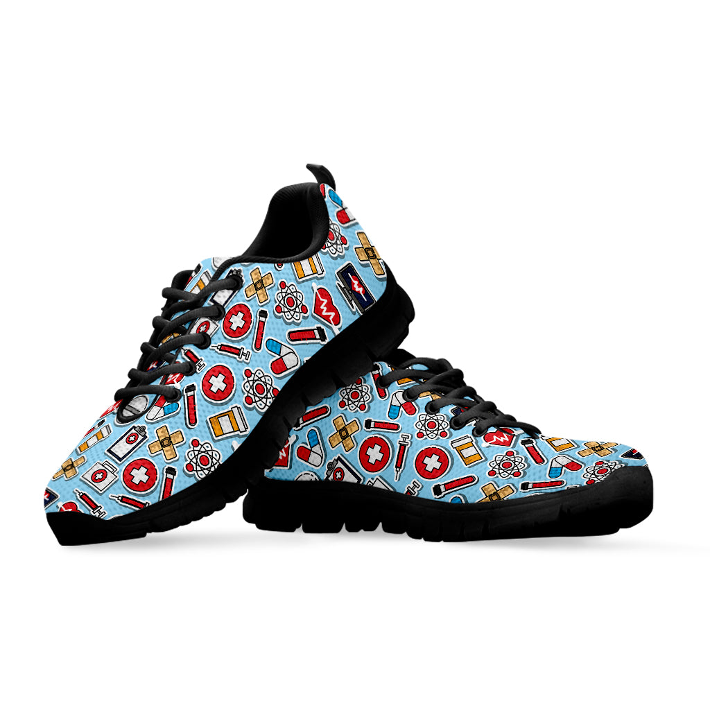 Colorful Medical Pattern Print Black Sneakers