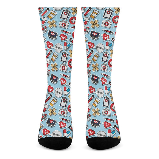 Colorful Medical Pattern Print Crew Socks