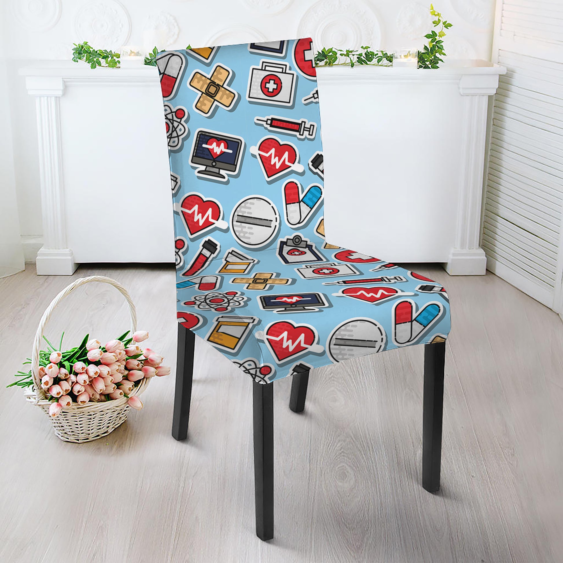 Colorful Medical Pattern Print Dining Chair Slipcover