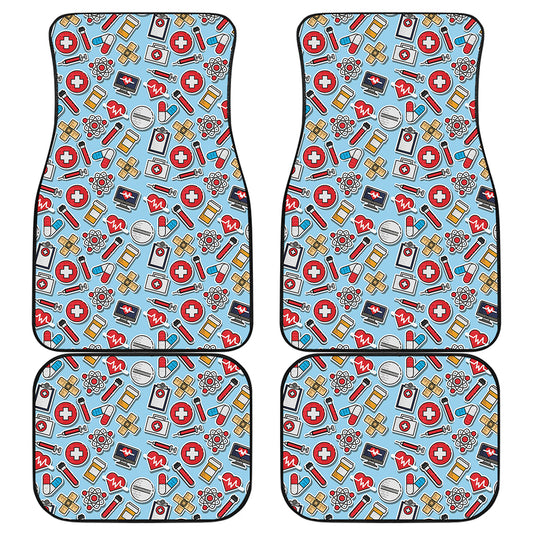 Colorful Medical Pattern Print Front and Back Car Floor Mats