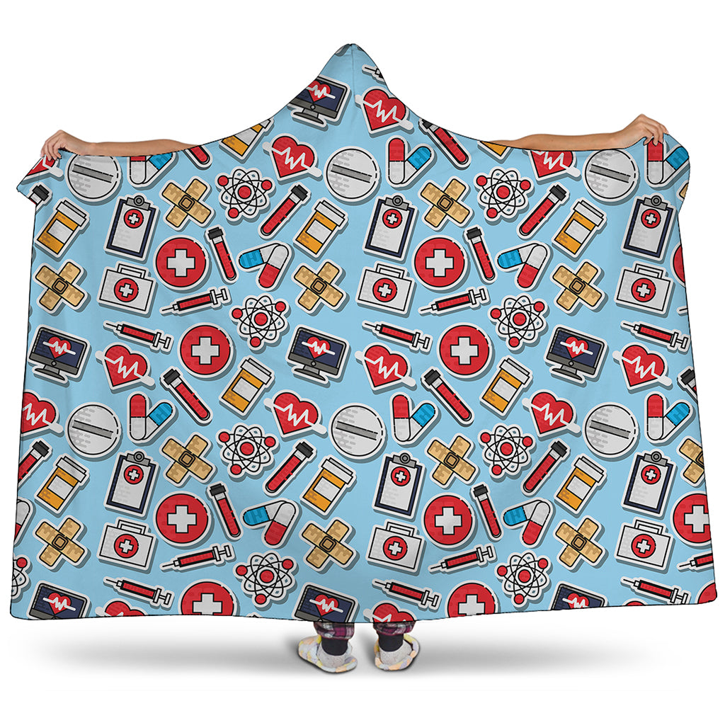Colorful Medical Pattern Print Hooded Blanket