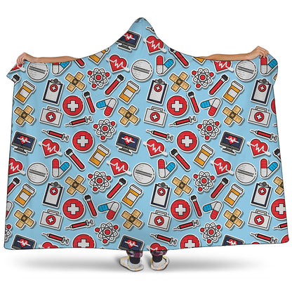 Colorful Medical Pattern Print Hooded Blanket