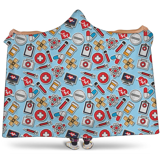 Colorful Medical Pattern Print Hooded Blanket
