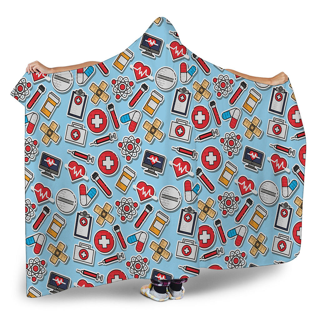 Colorful Medical Pattern Print Hooded Blanket