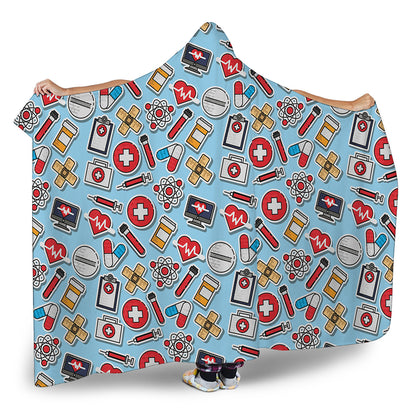 Colorful Medical Pattern Print Hooded Blanket