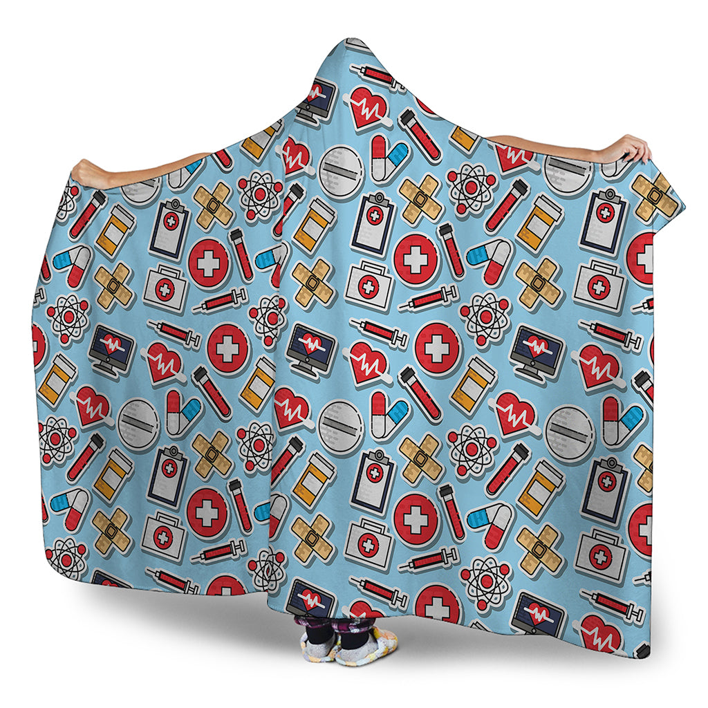 Colorful Medical Pattern Print Hooded Blanket