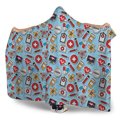 Colorful Medical Pattern Print Hooded Blanket