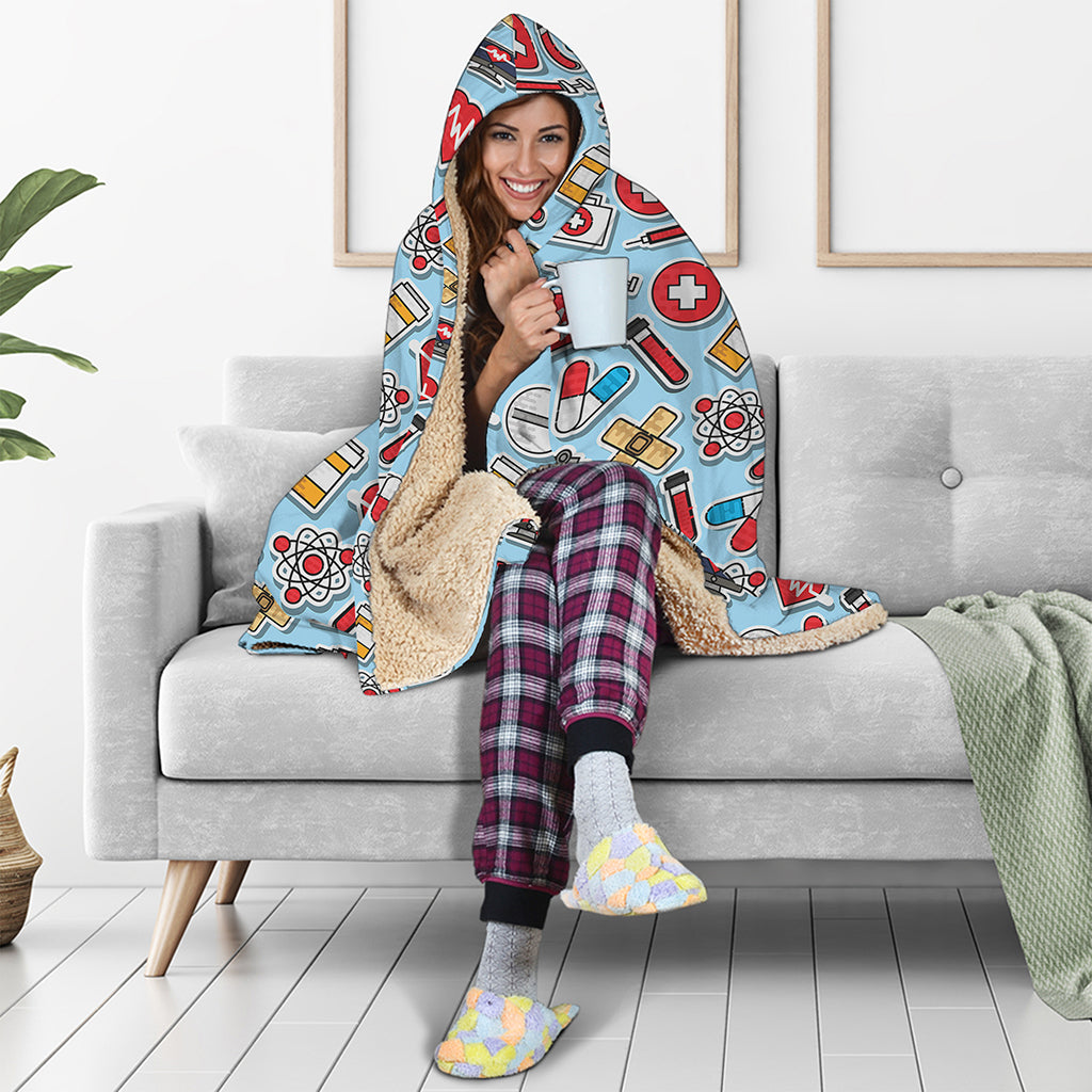 Colorful Medical Pattern Print Hooded Blanket