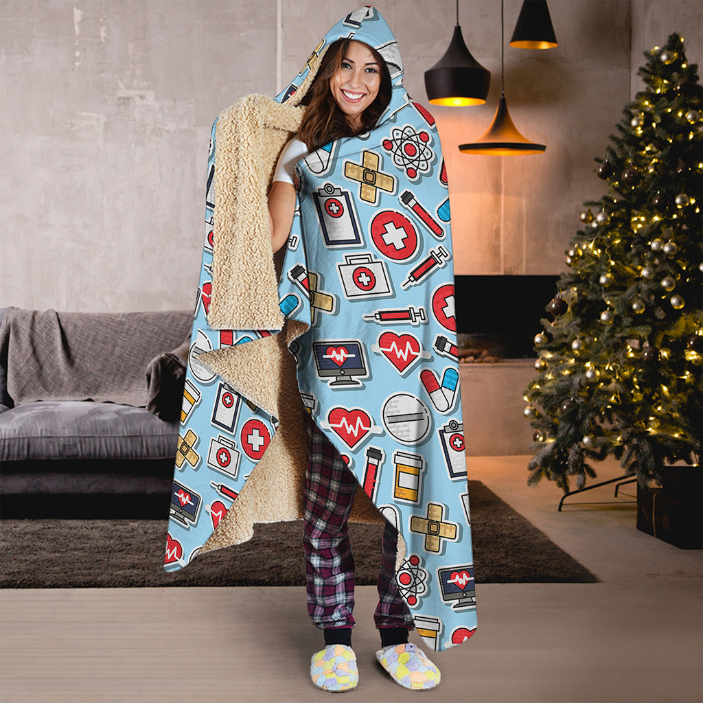Colorful Medical Pattern Print Hooded Blanket