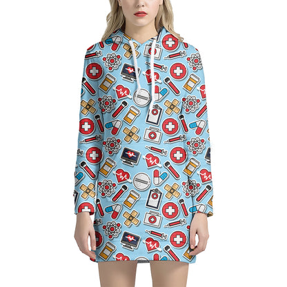 Colorful Medical Pattern Print Hoodie Dress