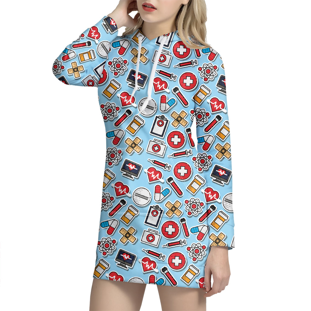 Colorful Medical Pattern Print Hoodie Dress