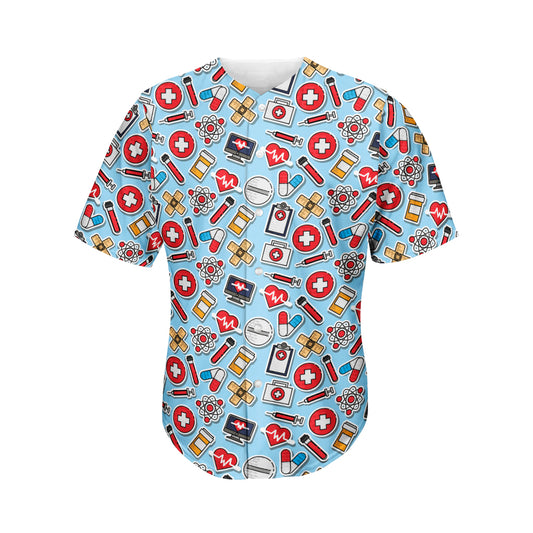 Colorful Medical Pattern Print Men's Baseball Jersey