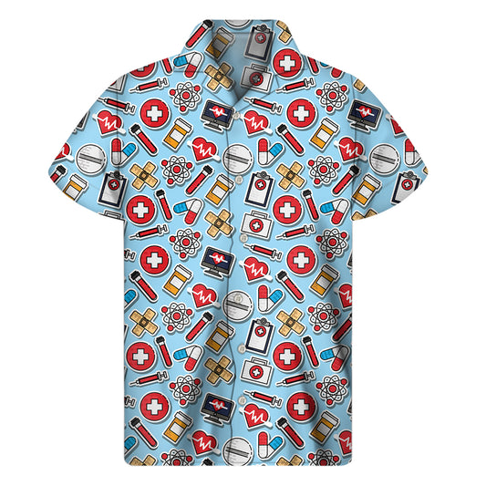 Colorful Medical Pattern Print Men's Short Sleeve Shirt