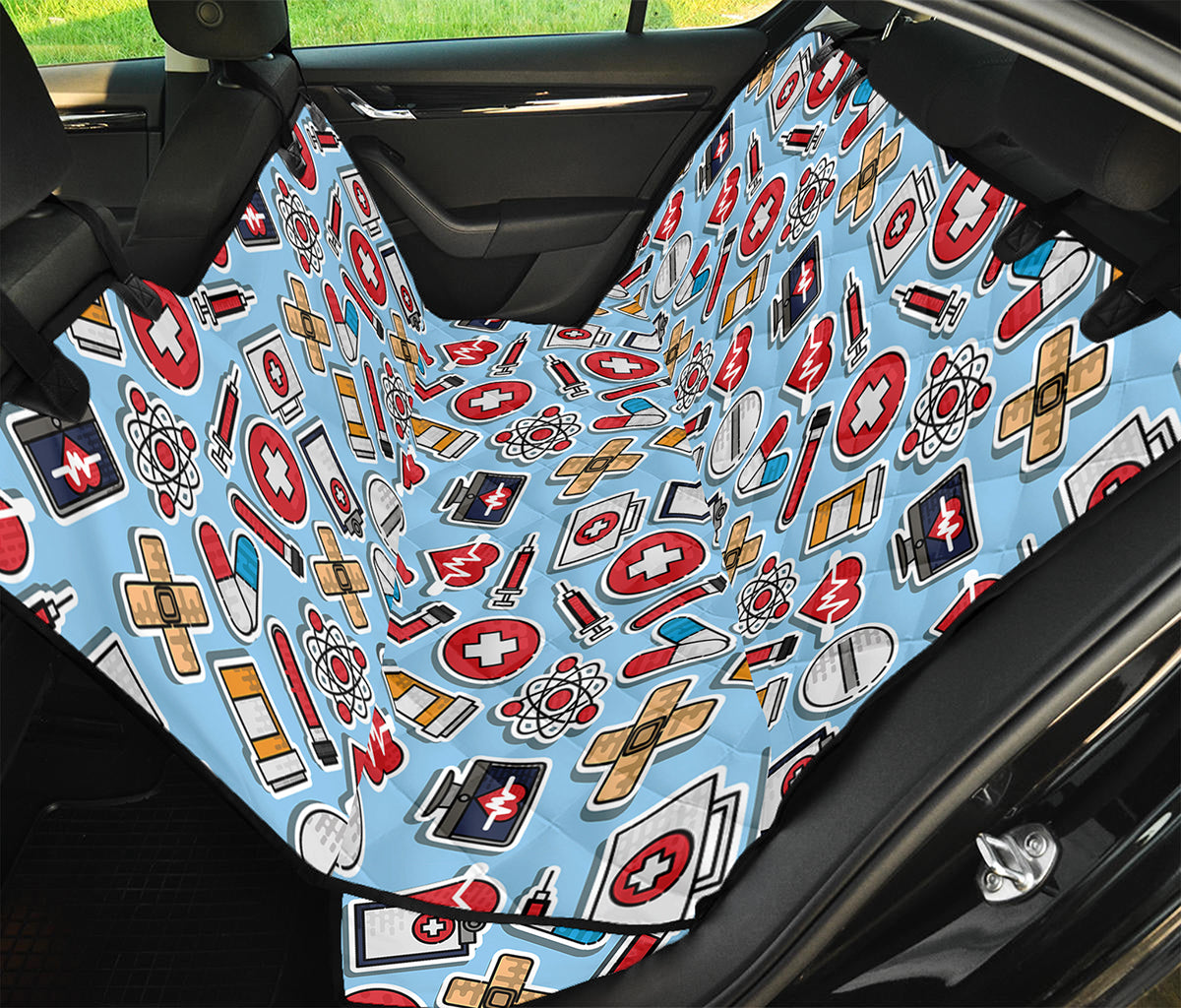 Colorful Medical Pattern Print Pet Car Back Seat Cover