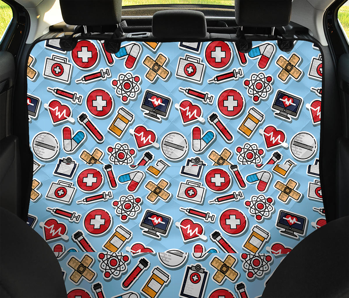 Colorful Medical Pattern Print Pet Car Back Seat Cover