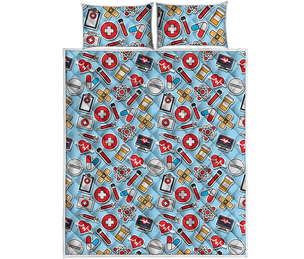Colorful Medical Pattern Print Quilt Bed Set