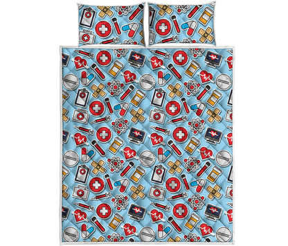 Colorful Medical Pattern Print Quilt Bed Set