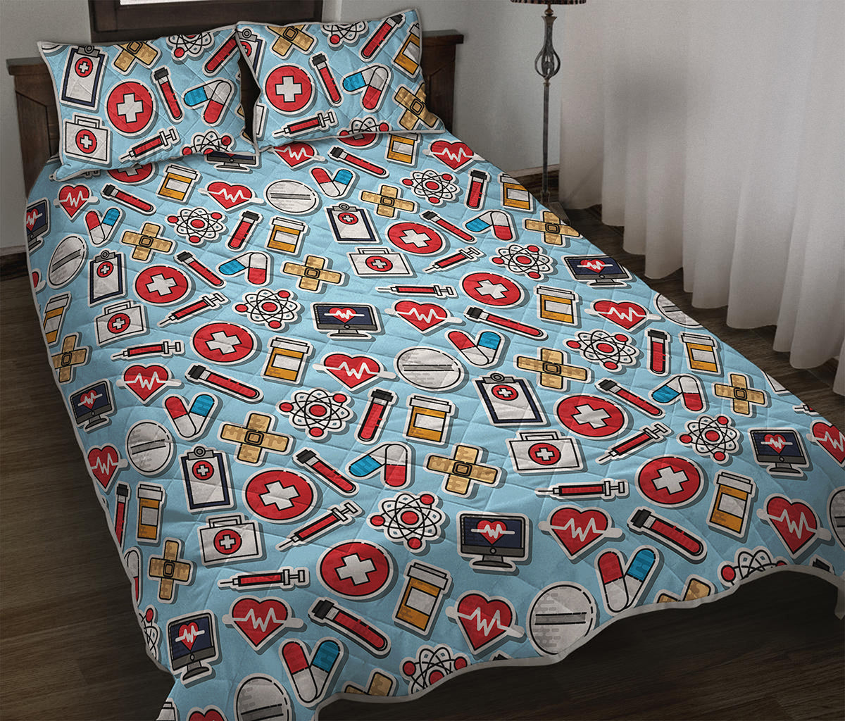 Colorful Medical Pattern Print Quilt Bed Set