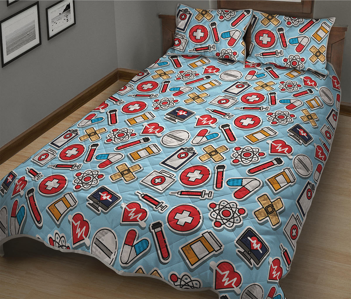 Colorful Medical Pattern Print Quilt Bed Set