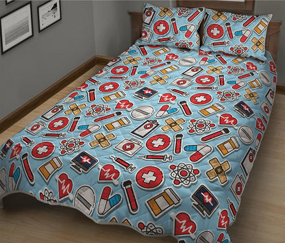 Colorful Medical Pattern Print Quilt Bed Set