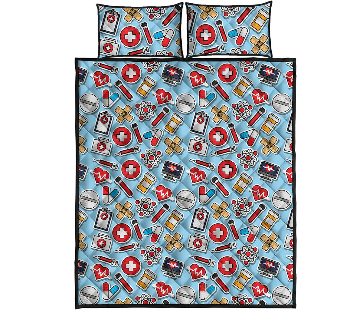 Colorful Medical Pattern Print Quilt Bed Set