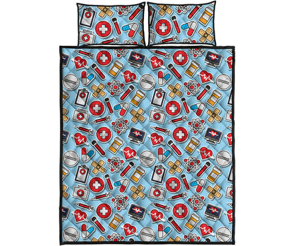 Colorful Medical Pattern Print Quilt Bed Set