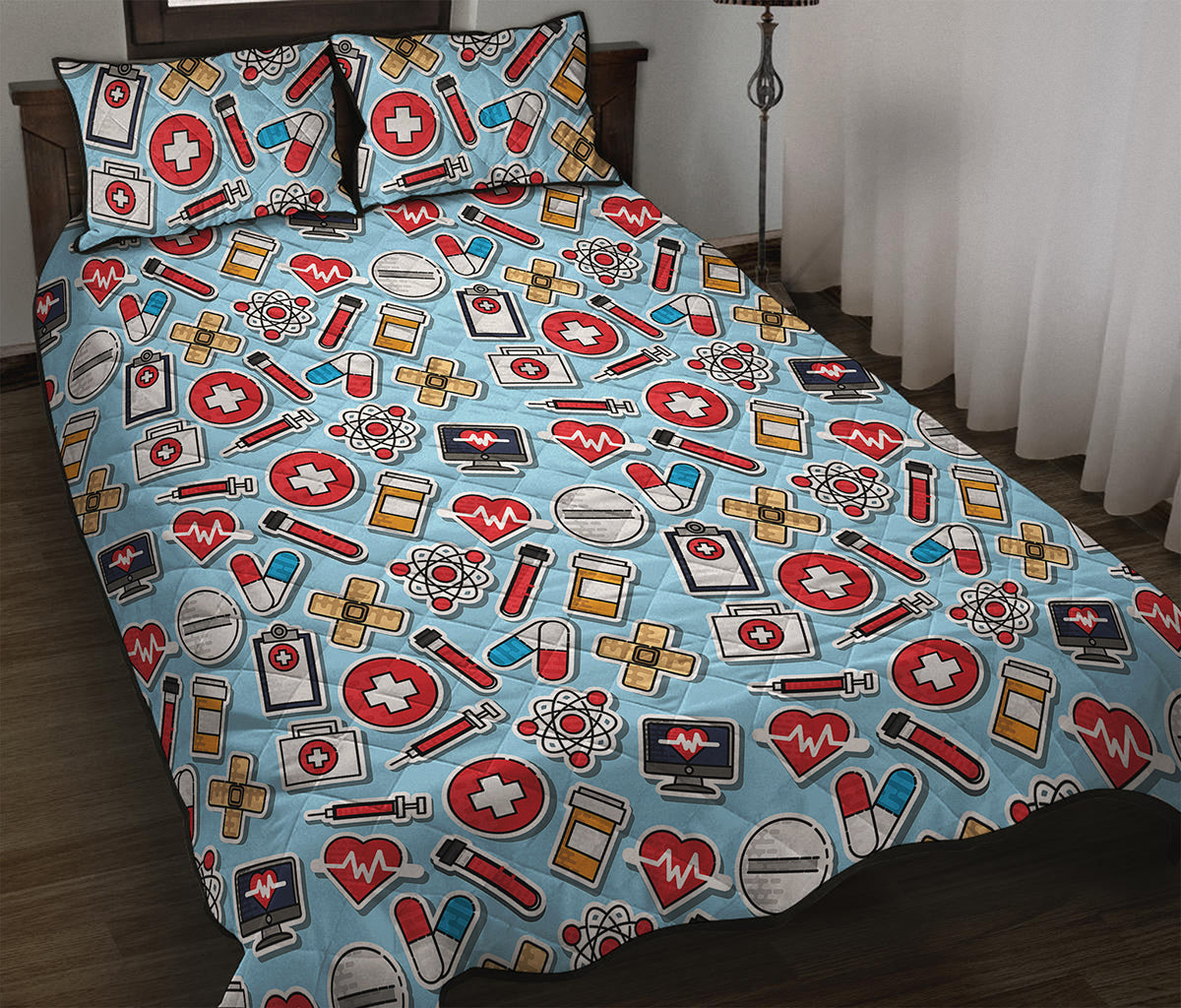 Colorful Medical Pattern Print Quilt Bed Set