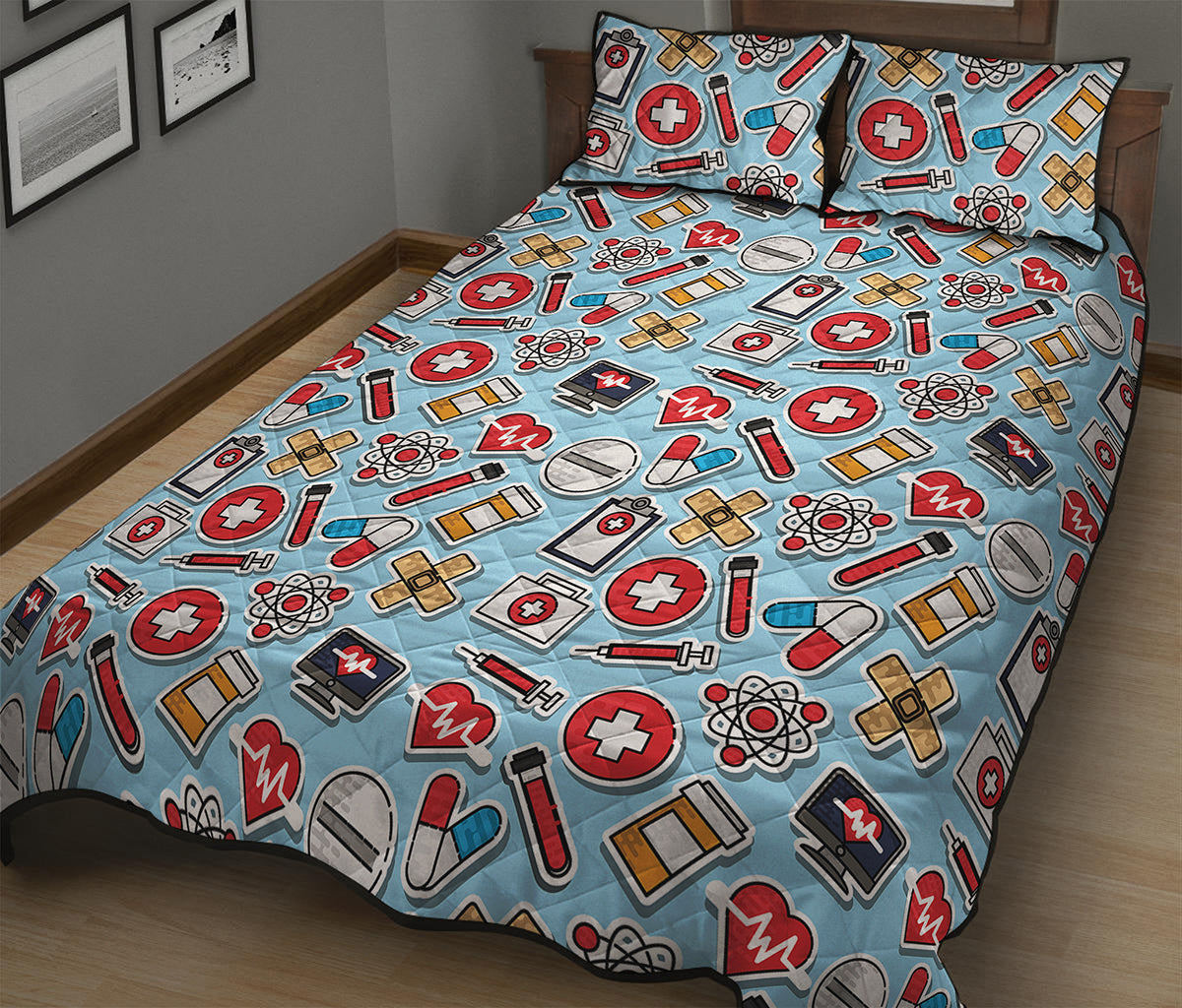 Colorful Medical Pattern Print Quilt Bed Set
