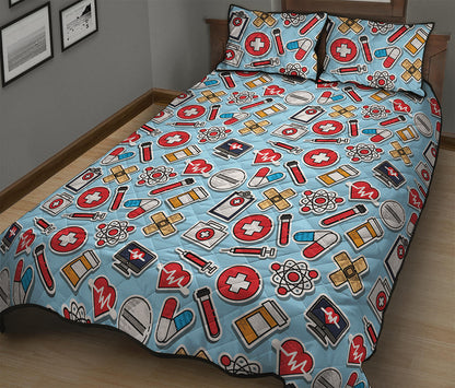 Colorful Medical Pattern Print Quilt Bed Set